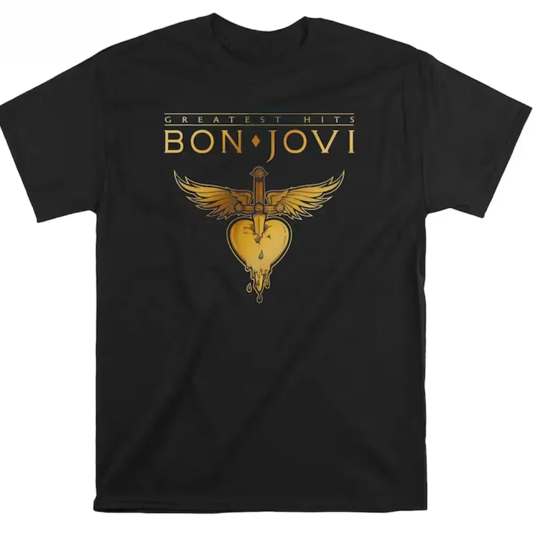 

2025-26, летняя футболка Bon Jovi Greatest Hits с графическим принтом из 100% чистого хлопка, трендовая футболка унисекс, большие размеры, повседневная дышащая футболка