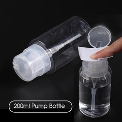 200ml Transparent Empty Press Pumping Bottle Plastic Reusable Nail Polish Remover Alcohol Liquid Dispenser Cleaner Tool Supplies