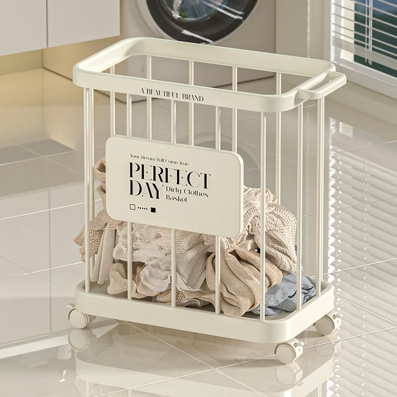

Large Capacity PP Stainless Steel Tube Laundry Basket with Wheels Modern Simple Dirty Clothes Hamper for Bathroom