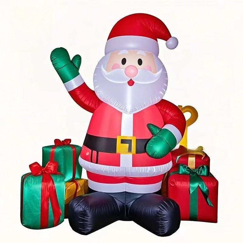 Outdoor inflatable Christmas decorations with Christmas trees and festive garden displays