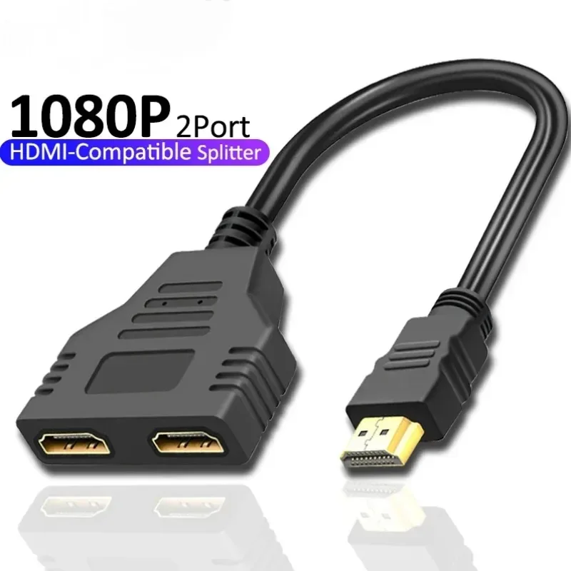 1 In 2 Out HMDI Cable 2 Dual Port HDMI Adapter Splitter 1080P Y Splitter Adapter for LCD TV Box Ps3 Hdmi-Compatible Splitter