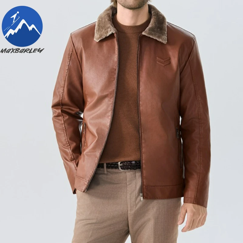 

Maxbarley brand luxury Leather Jacket 2025 Autumn Winter Leather Biker Jacket Men Fur CollarRetro Coat Motorcycle Riding Clothes