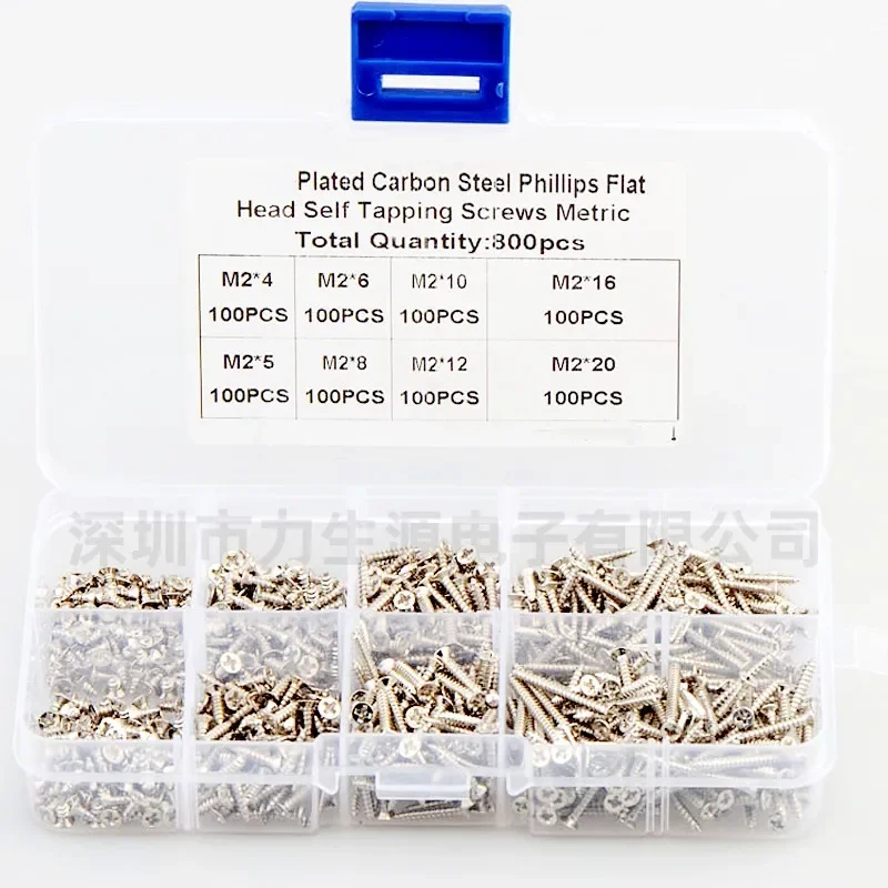 800pcs M2(2mm) Nickel Plated Carbon Steel Phillips Pan Head Self Tapping Screws Assortment Kit M2*4/5/6/8/10/12/16/20mm