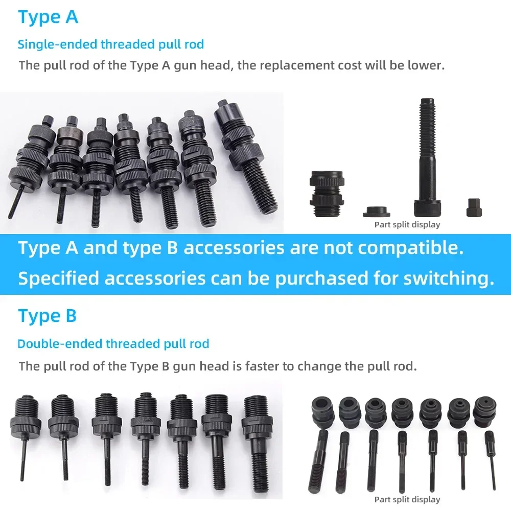 Rebitador pneumático hidráulico industrial, kit de configuração de arma de porca de rebite automático, rebitagem métrica m3 m4 m5 m6 m8 m10 m12