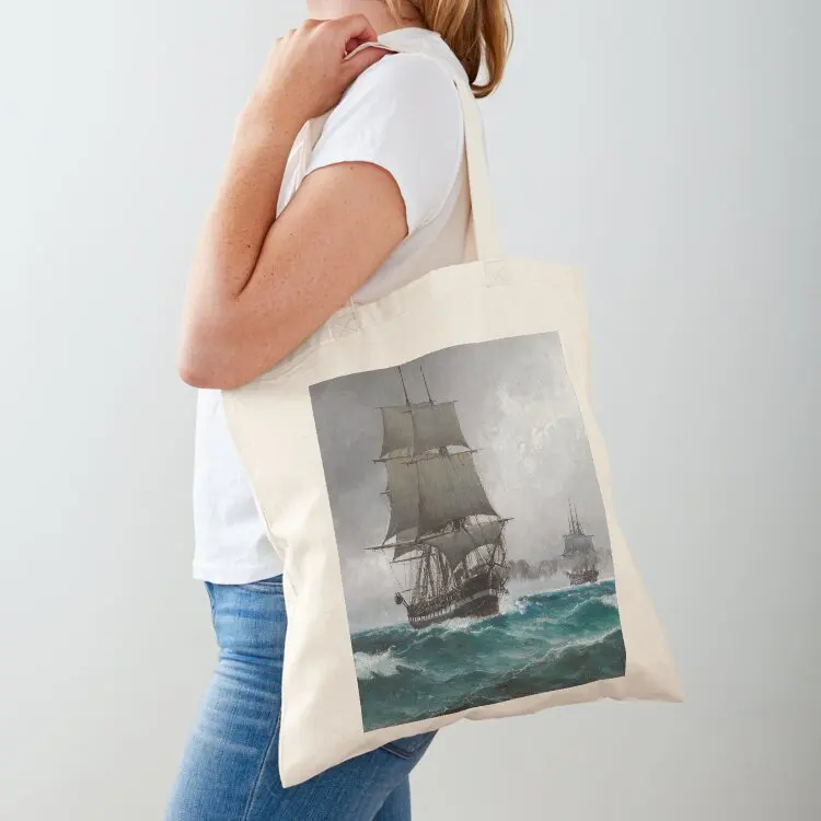 

Vintage Sailing in Rough Waters Painting (1876) Tote Bag Customizable tote men's screen