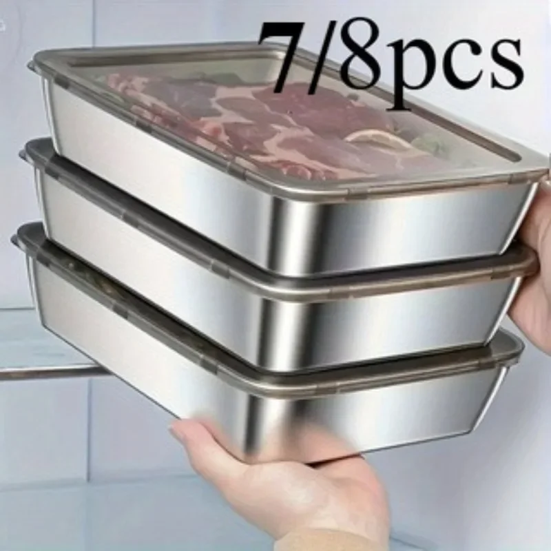 

Набор контейнеров из нержавеющей стали, 7/8 шт., герметичный квадратный ланч-бокс с крышкой - универсальный контейнер для приготовления еды и контейнер для хранения