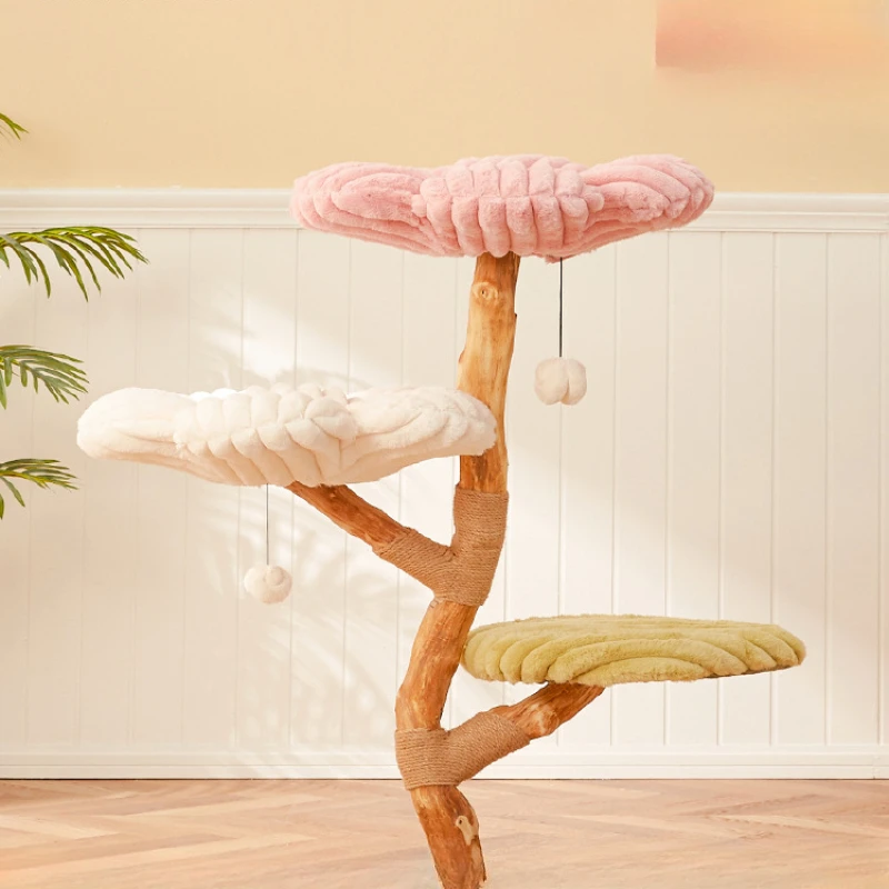 Pure handmade solid wood cat climbing frame, multi-layer  nest, tree integrated pet supplies, cat nest, dopamine