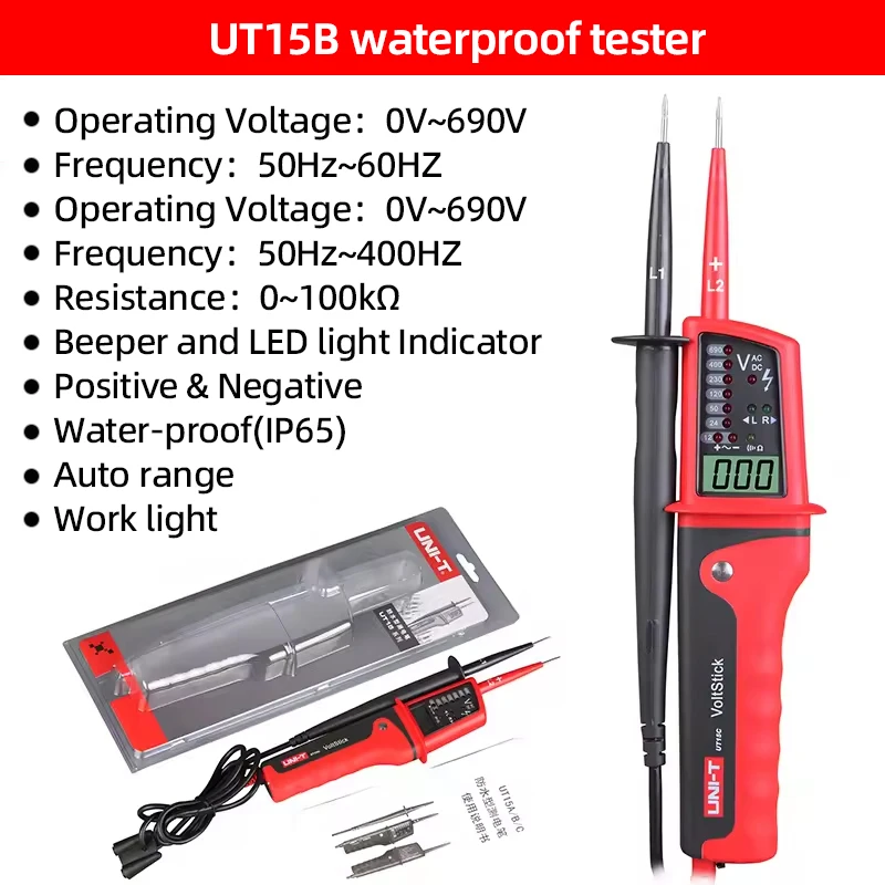 UNI-T UT15B UT15C Voltage Tester Digital Voltmeter Voltage Detector Probes 3 Phase Sequence Continuity Multimeter