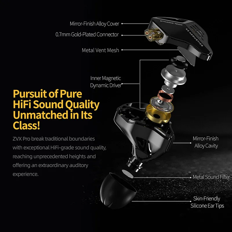 KZ ZVX PRO Dynamic In Ear Earphones HIFI Bass Earbuds Metal Monitor Headphones Sport Noise Cancelling Music Headsets image 5