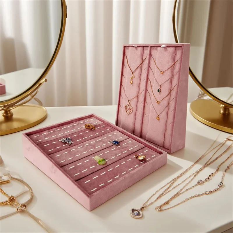 Vertical Velvet and Leather Jewelry Display Stand Large Adjustable Earring Necklace Ring Organizer for Shop Home Vanity Counter