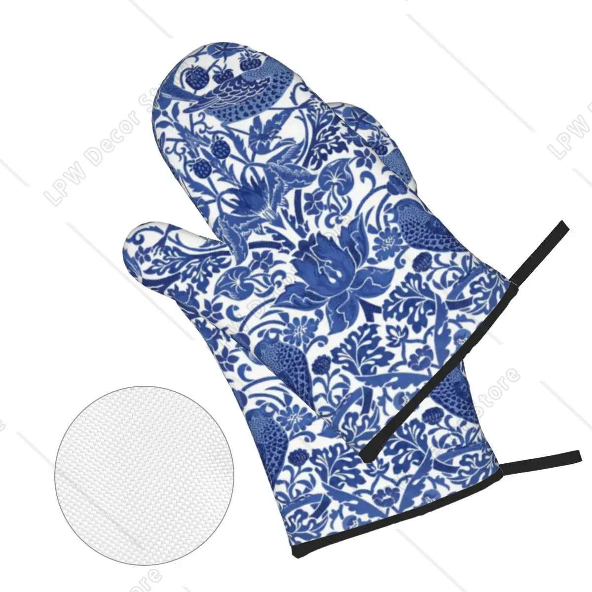 Porcelain Blue Oriental Bird Oven Mitts and Pot Holders 4pcs Set Heat Resistant BBQ Kitchen Gloves for Baking Grilling Potholder