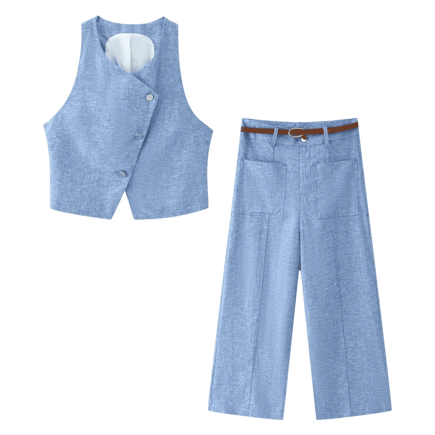 

Women Wide Leg Pants Sets 2 Pieces 2025 Fashion Double Breasted Vest Top Women Suit Casual Two Piece Set Women Outfit