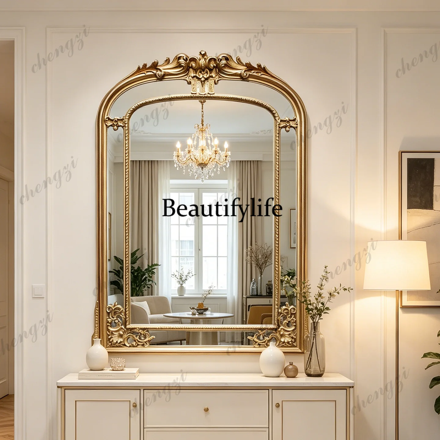Französischer Wandspiegel für Wohnzimmer, Kamin, dekorativer Spiegel, Retro-Schminkspiegel, europäischer Badezimmerspiegel