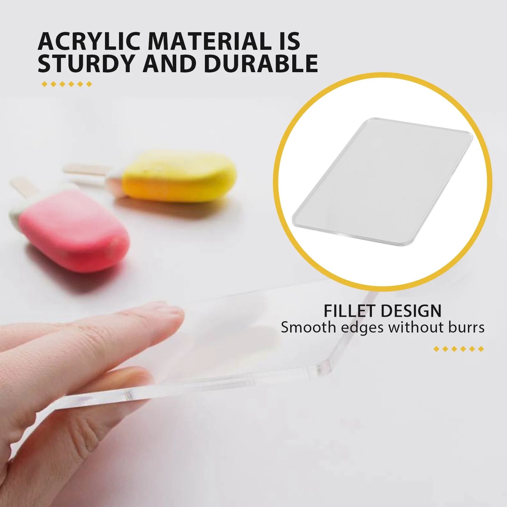 A20F-6 Pcs Acrylic Solid Clay Roller Clear Acrylic Sheet Rectangle Shape Backing Board Flexible Polymer Clay Cutters Carbon