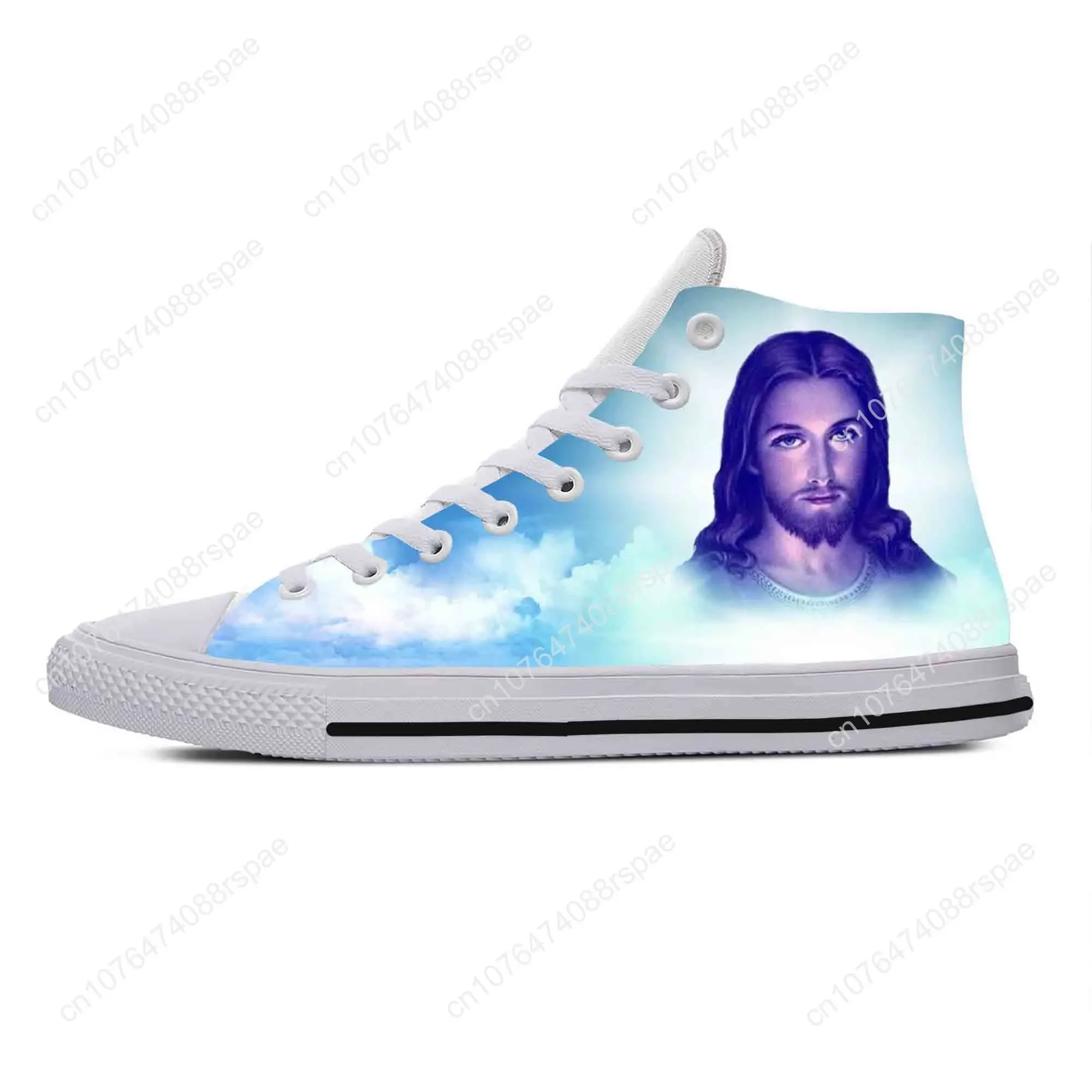 Sepatu kain kasual Yesus Kristus Cross God Faith sepatu Pria Wanita cetak 3D nyaman bersirkulasi atasan tinggi