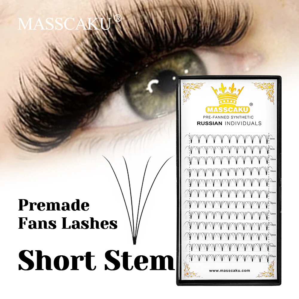 

New Design MASSCAKU Wispy 3D/4D/5D/6D/10D Premade Volume Fans Eyelash High Quality C D Curl Thin Root Short Stem Lashes Vendor