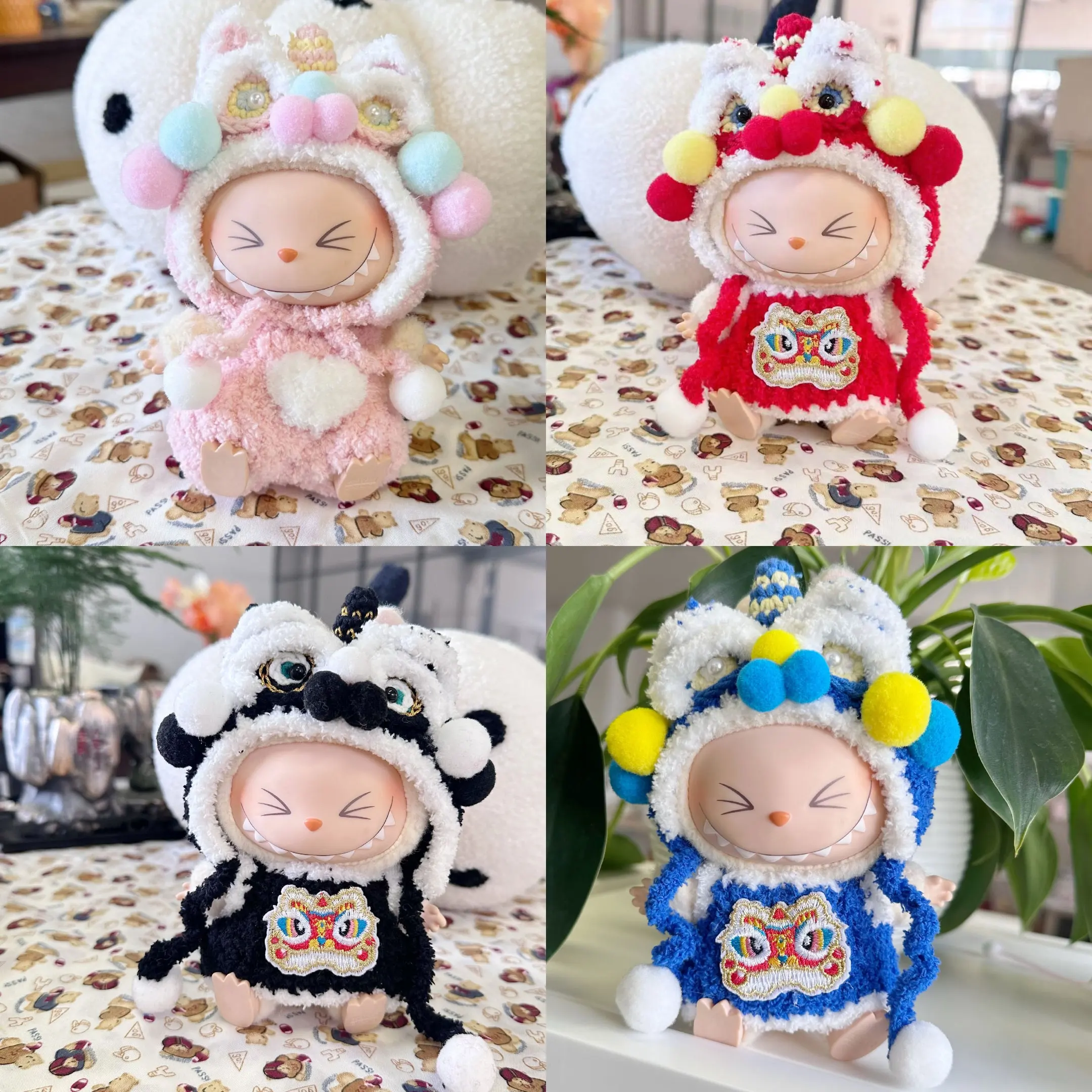 For 17cm Labubu V2 V1Plush Idol Doll's Clothes New Year clothes Festive Pure Handmade Lion Dance Suit Kid Toy Gift Labubu ropa