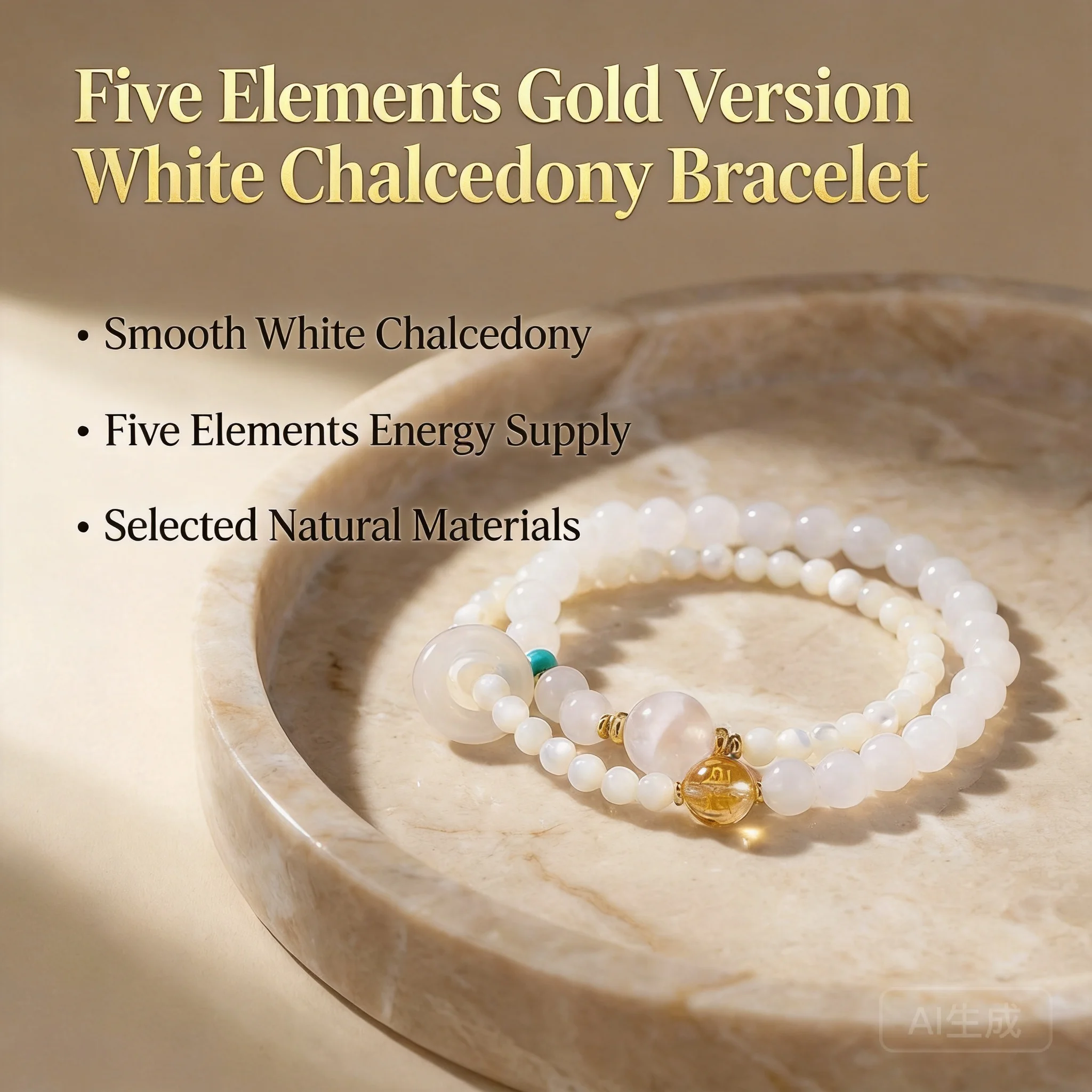 2026 Chinese Style Five Elements Natural White Chalcedony Beaded Bracelet For Daily Wear Natural Crystal Semi-precious Stones