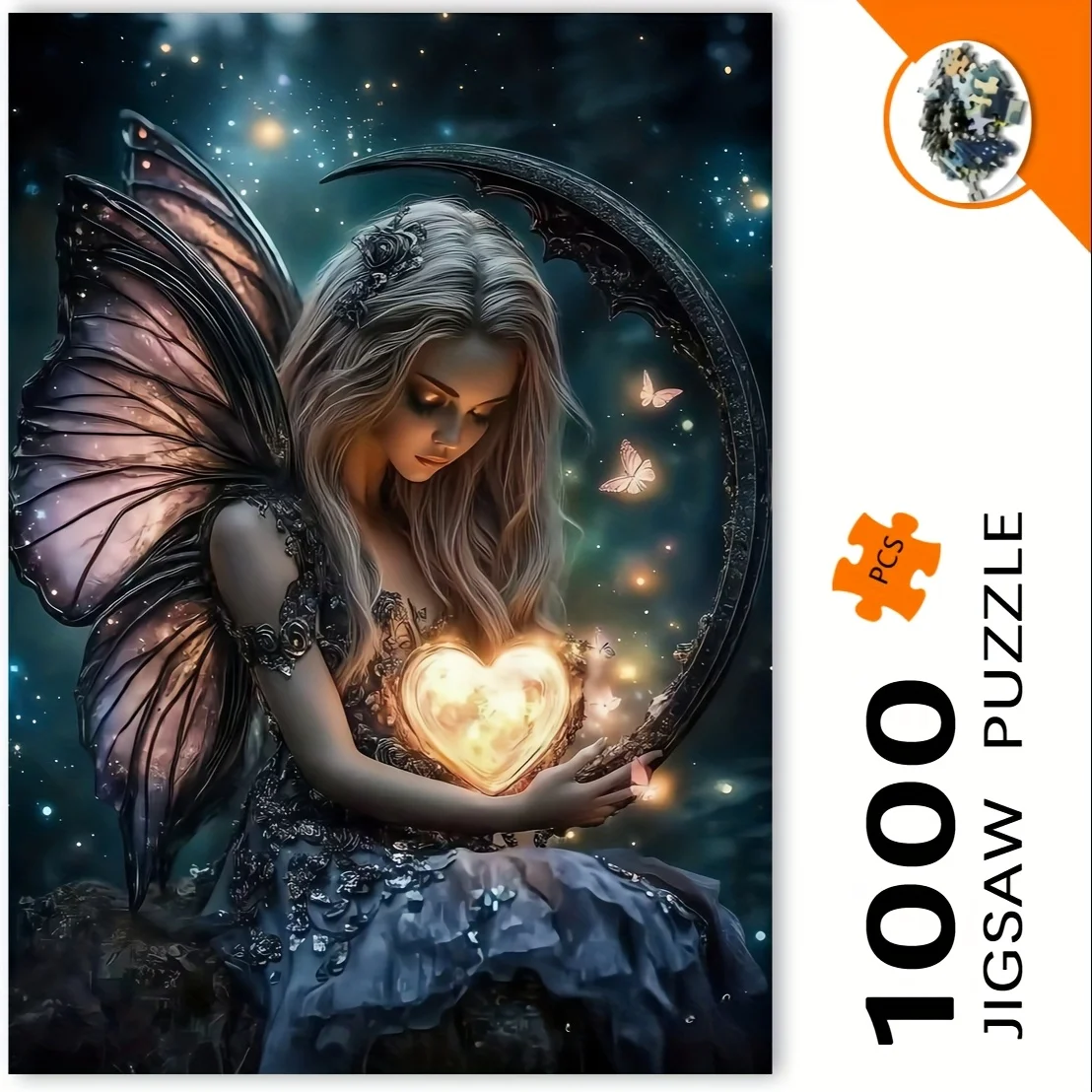 จิ๊กซอว์ปริศนา 1000 ชิ้น นางฟ้ามหัศจรรย์พร้อมหัวใจเรืองแสงและผีเสื้อ - ฉากป่ากลางคืนลึกลับพร้อมนางฟ้าเรืองแสง, Cresc