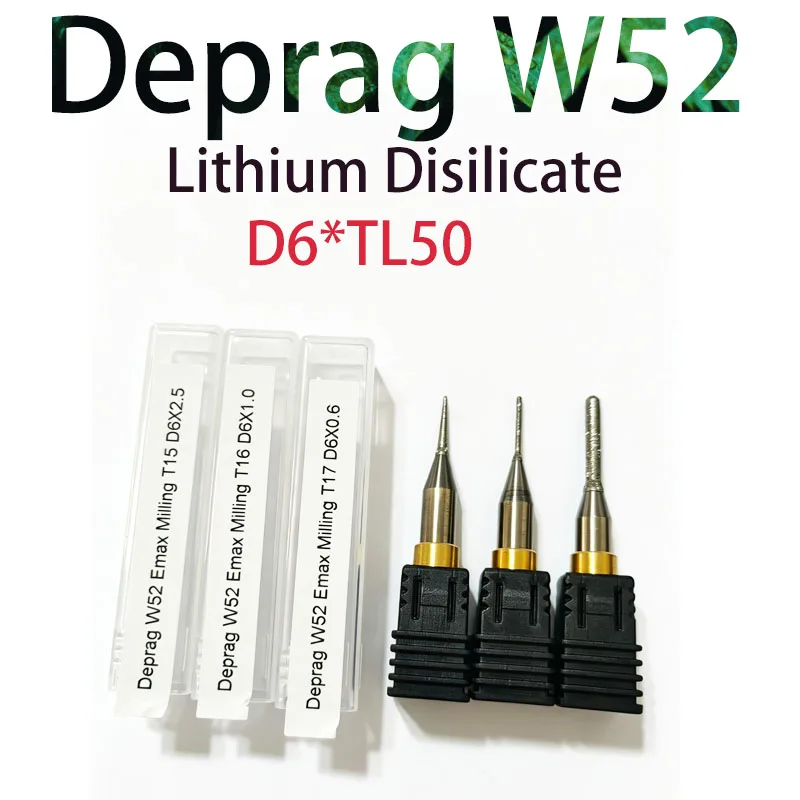 Фреза зуботехническая DEPRAG W52 CAD/CAM, хвостовик 6 мм, общая длина 50 мм, для стеклокерамики, дисиликата лития, Emax