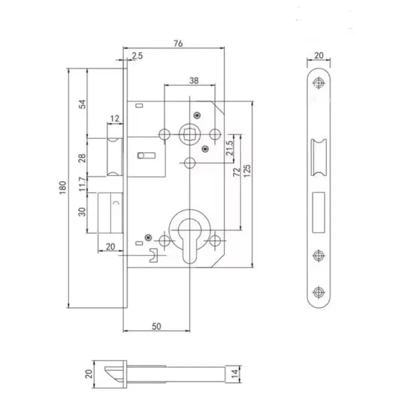 7250B Fireproof Split Lock Body Euro Standard Large Gourd Cylinder Hole 180*20 Stainless Steel Wooden Door Lock view 5
