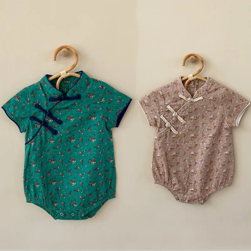 

Flowers Summer Newborn Infant Baby Girl Romper Traditional Chinese Style Toddler Romper Playsuit Jumpsuit Trend Clothing