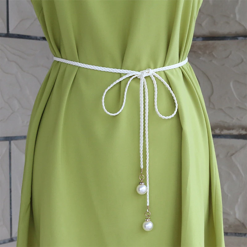 

Ретро-ремень из искусственной кожи с жемчужной оплеткой, универсальный женский кожаный пояс-веревка для джинсов, платьев и одежды, аксессуары для образов