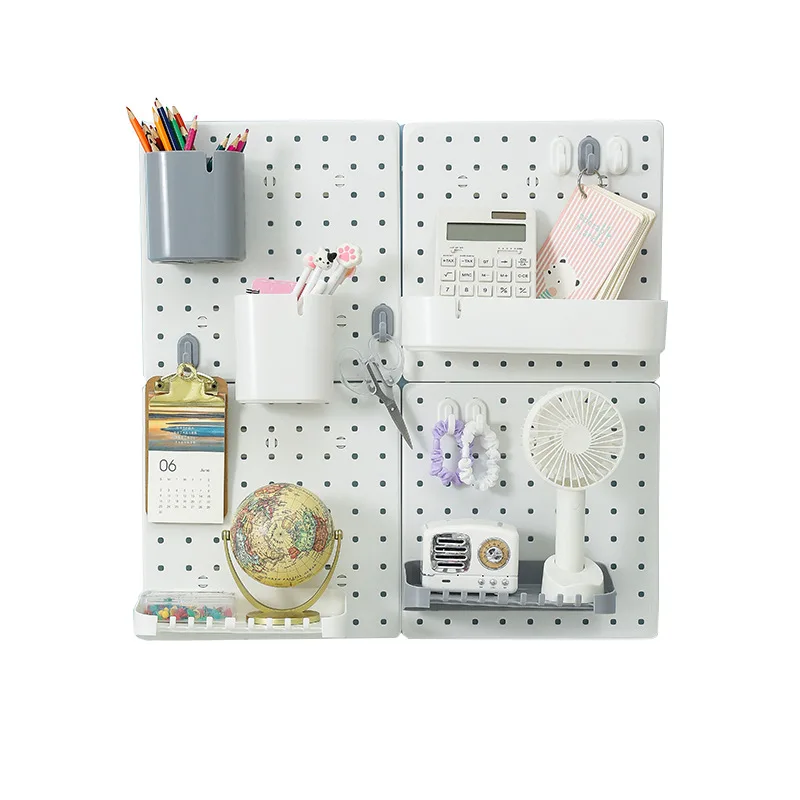 Punch-free Plastic Hole Board Wall Shelf Organizer ,Wall Mount Display Pegboard Panel  for Bedroom, Study, Office, Bathroom