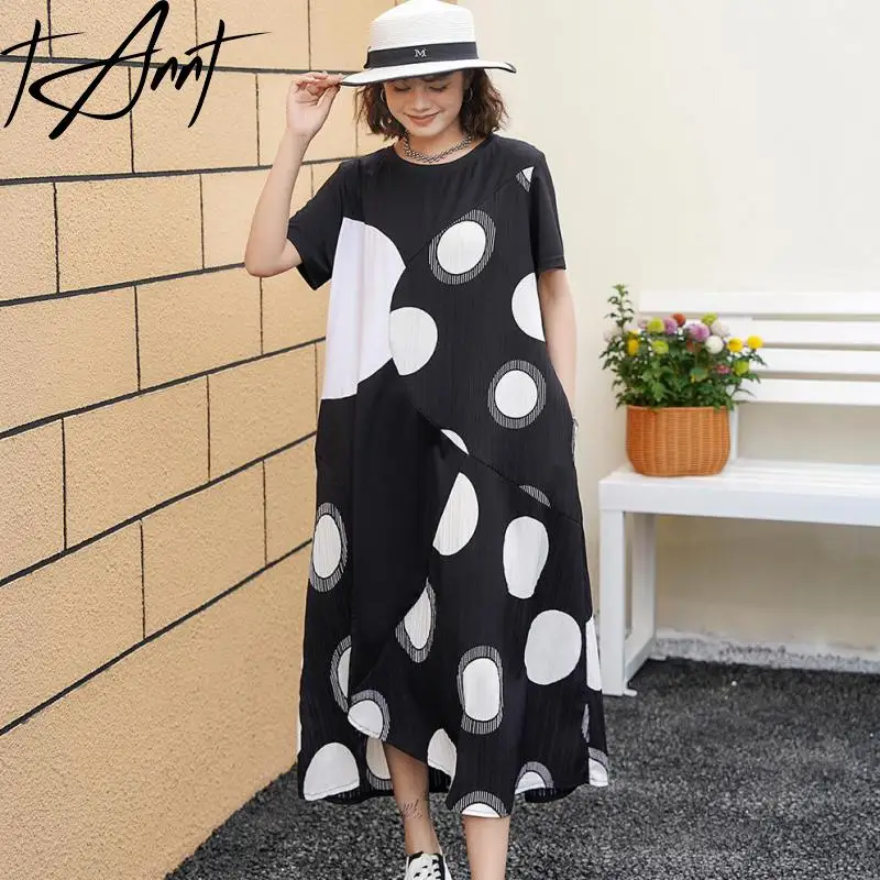 Tannt Women Dress Short Sleeves Dot Color Matching White Dresses Irregular Fashion Casual Long Summer Dresses For Women 2024