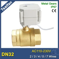 TF32-B2-C 2-Way Brass BSP/NPT 1-1/4'' DN32(Bore size29mm) Electric Normal Open/Close Valve With Indicator AC110V-230V Metal Gear