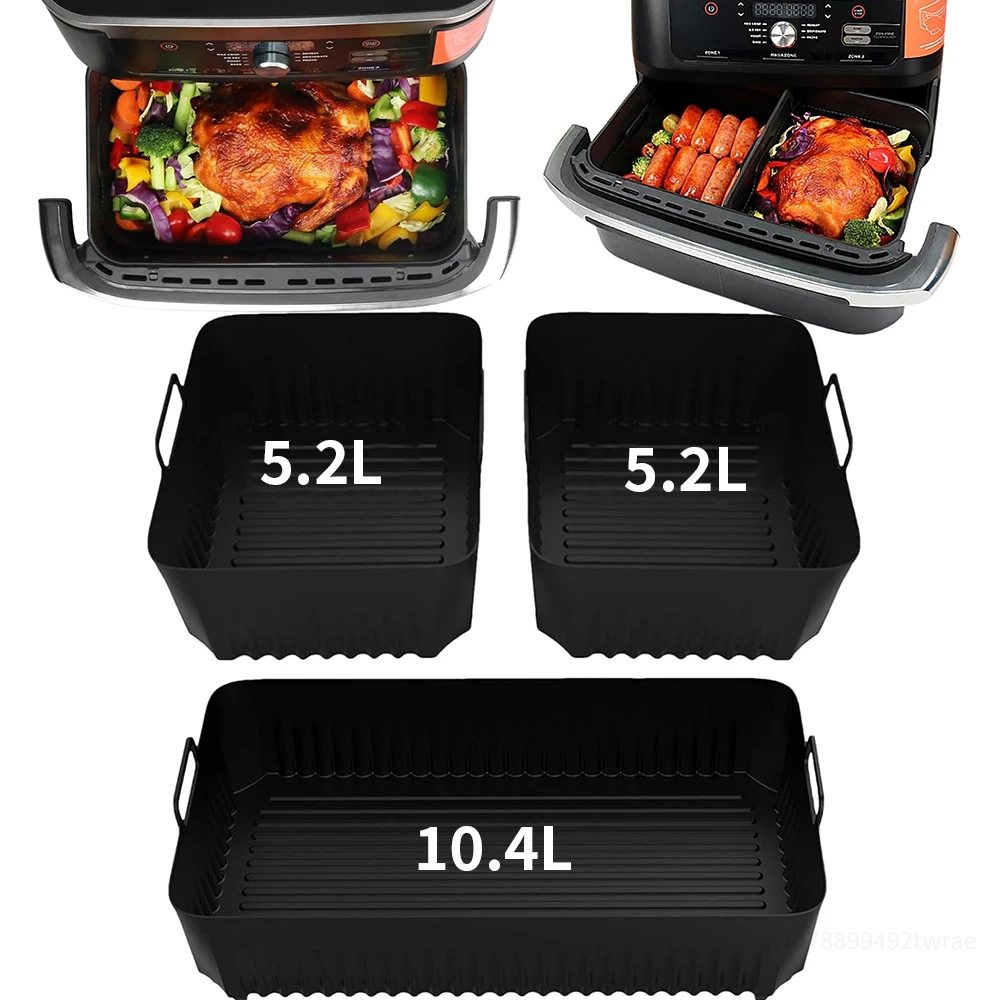 ซิลิโคนขนาดใหญ่ Air Fryer Liners สําหรับ Ninja AF500UK Air Fryer Dual ตะกร้า Air Fryer อุปกรณ์เสริมซิลิโคนถาดอบ
