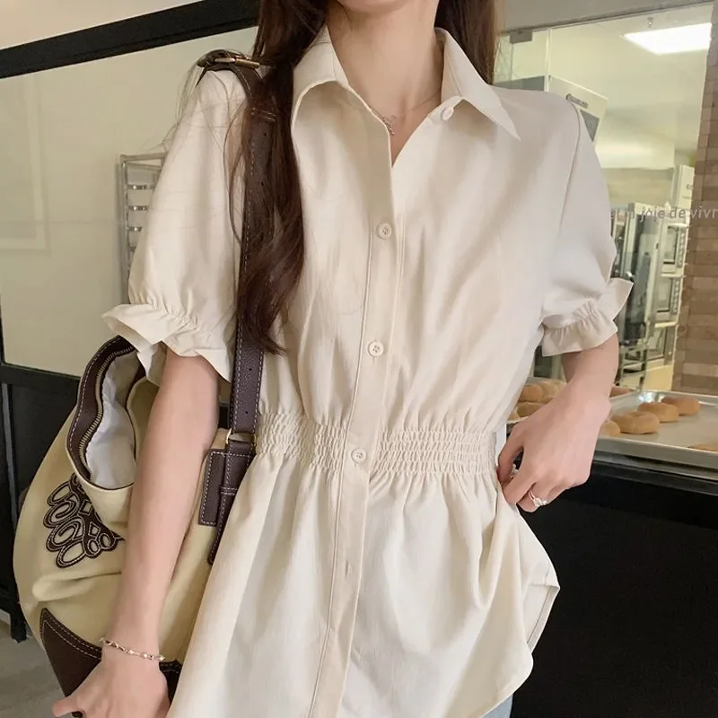 

Womens Plus Size Cinched Waist Short Sleeve Shirt Casual Summer Slimming Blouse