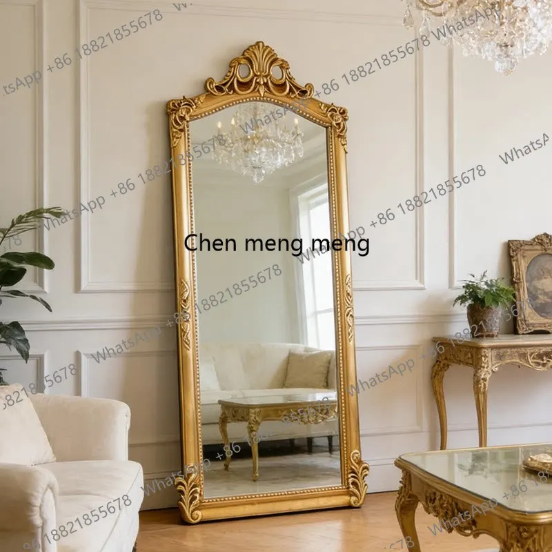 Französischer Retro-Standspiegel, luxuriös geschnitzter Retro-Ganzkörperspiegel, Garderobenspiegel