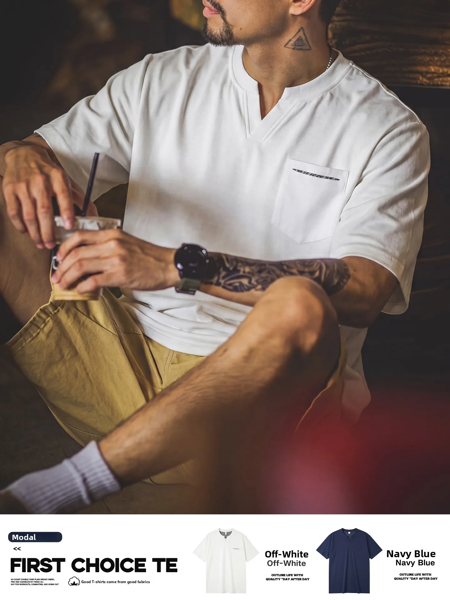 

Modal Cool Sensation T-Shirt Men's Loose Breathable Short Sleeve Henry Collar Casual Versatile Summer Top Daily Commute