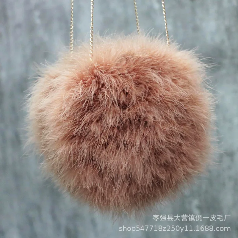 Luxury Women Ostrich Feather Evening Bags Female Party Wedding Dress Shoulder Clutch Fairy autumn and winter round chain Handbag