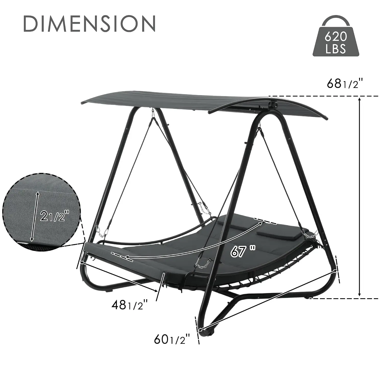 Outdoor Swing Daybed with Canopy, 2-Person Patio Swing Bed | Heavy-Duty Steel Frame, Adjustable Sunshade, Cushioned, Customized