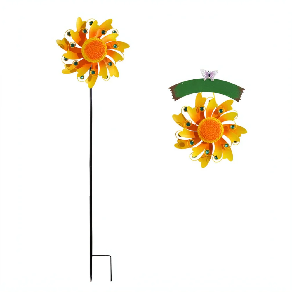 Metal Sunflower Garden Spinner Windmill Outdoor Yard Lawn Ornament Stake Dynamic Landscape Pastoral Art Decor