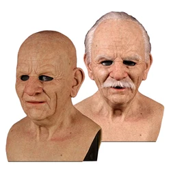 Halloween Old Man Mask Headdress Dress Up Props Headgear Old Grandpa Human Face Wig Props Halloween Funny Ghost Face Masks