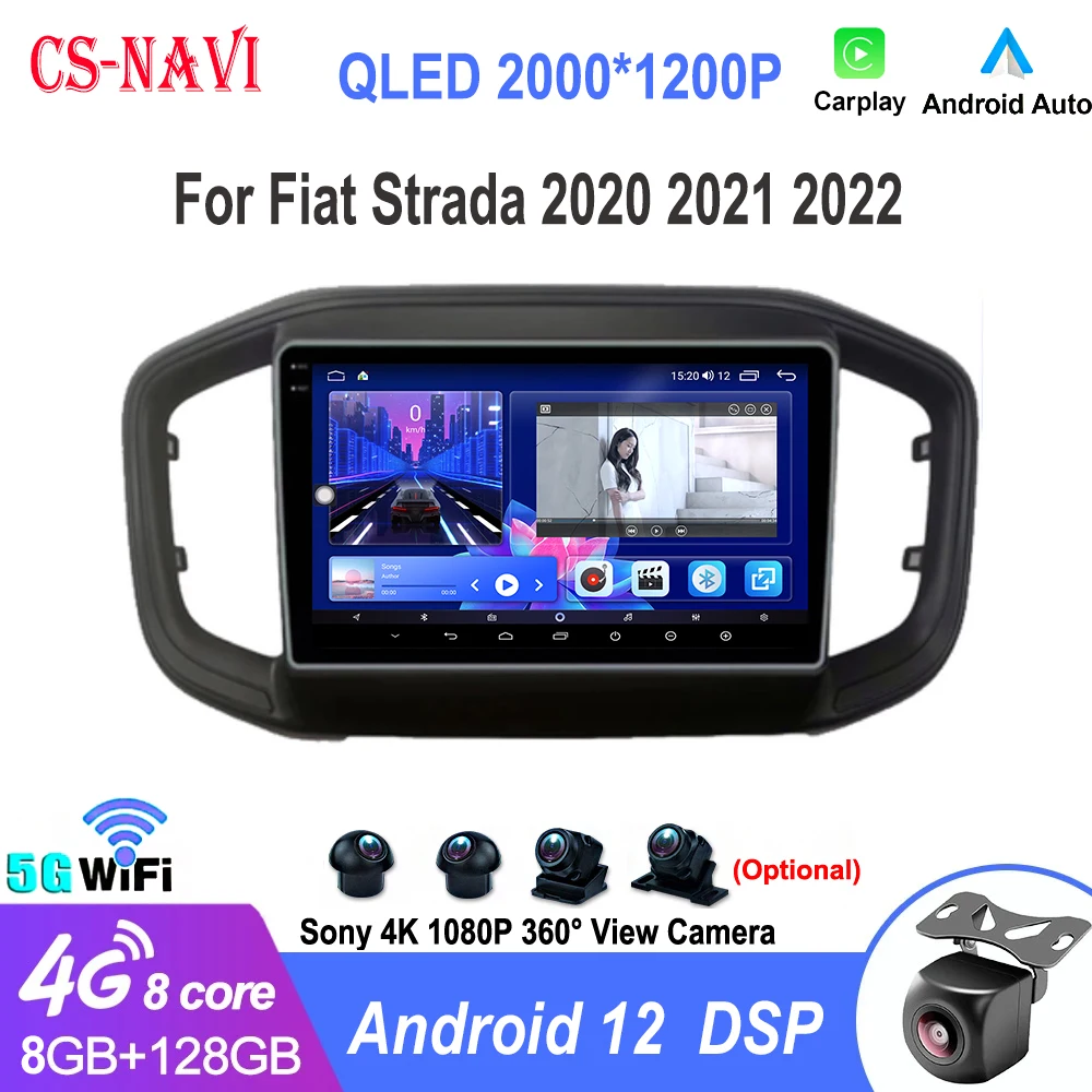 Android 12  Car Radio For Fiat Strada 2020 2021 2022 Tape Recorder Multimedia Video Player GPS Navigation CarPlay Stereo DVD