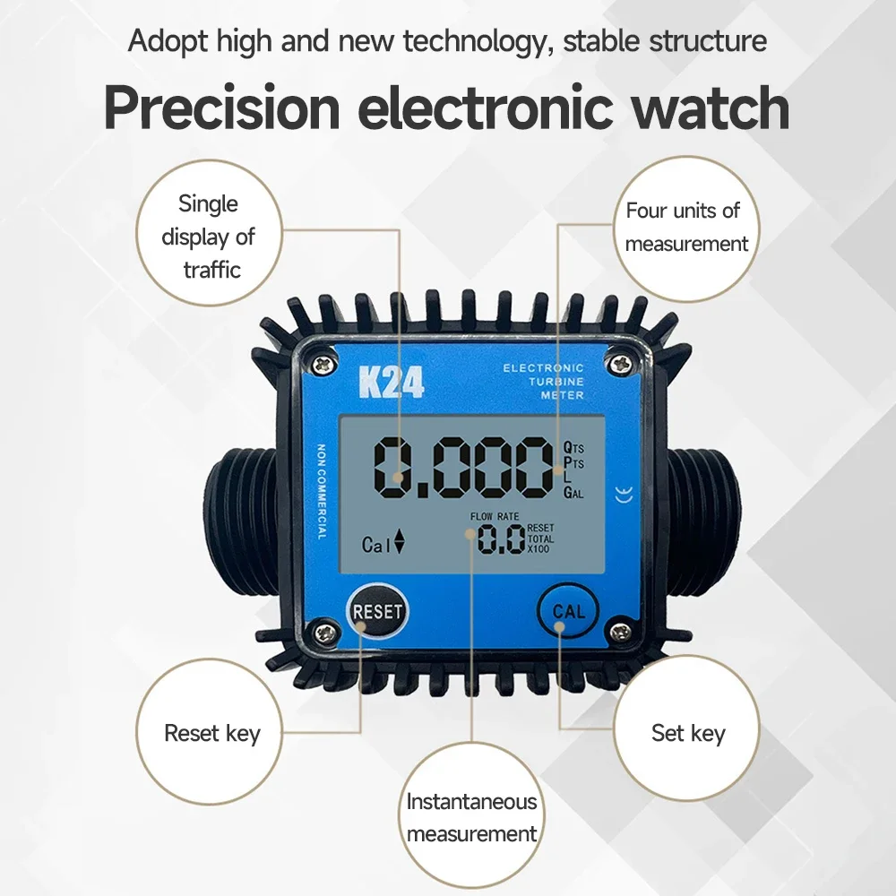 K24 Digital Turbine Flow Meter Outer Thread Flowmeter Electronic Flow Indicator Sensor Counter for Fuel Kerosene Methanol Water