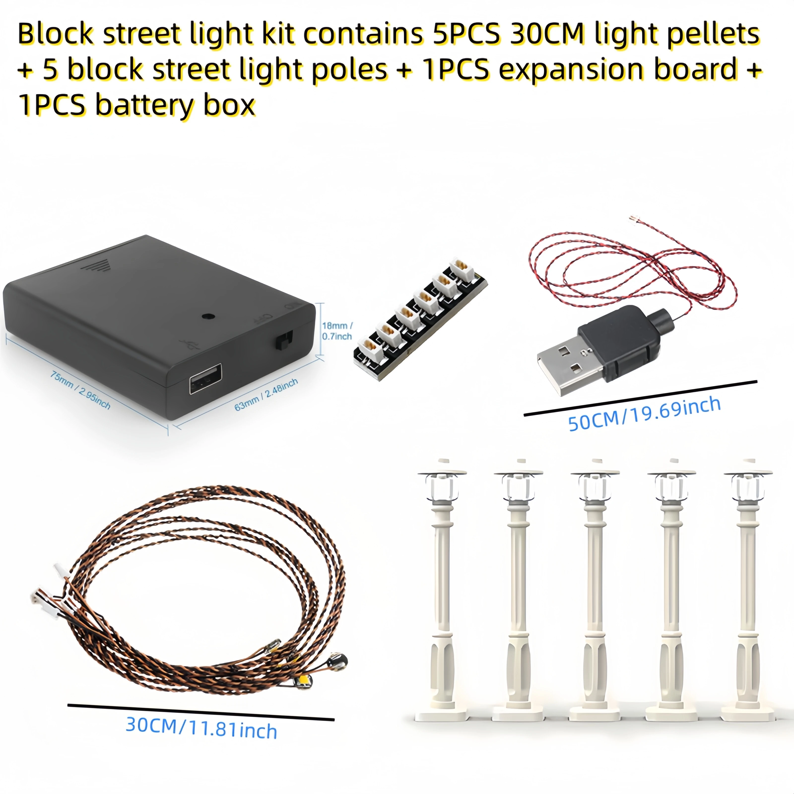 5PCS City Street Light Led Building Block Lamp MOC Compatible with Bricks Powered By USB Cable (excluding Battery)