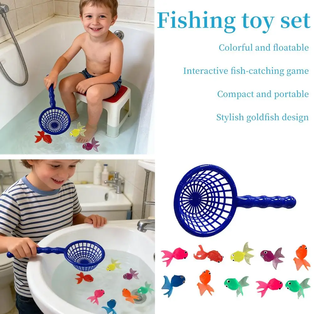 Brinquedos de Banheira de Borracha Macia em Forma de Peixinho Dourado com Kit de Pesca e Essenciais para Piscina de Peixes, Brinquedos Aquáticos para Crianças Pequenas
