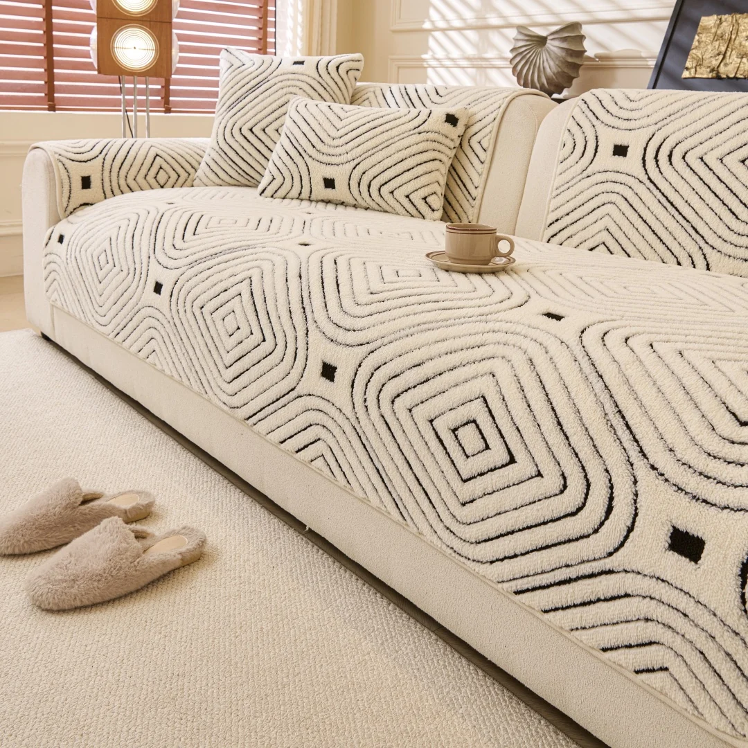 Gewebte Jacquard-Sofabezüge mit Wirbelmuster, Rutschfester Weicher Verdickter Sofabezug für Wohnzimmer 1/2/3/4-Sitzer Schonbezug