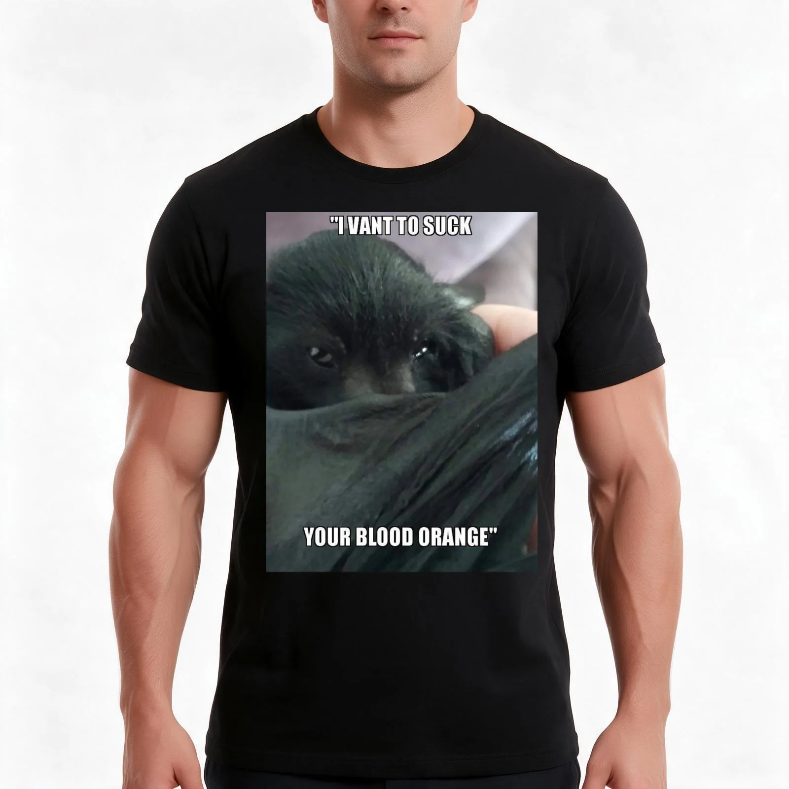 Larry The Vampire Bat Impression T-Shirt, Summer Casual Cotton Tee, Oversized Streetwear Tops, Vintage Graphic Print