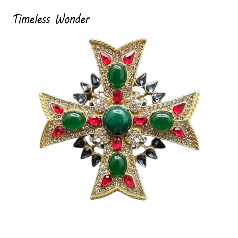 

Timeless Wonder Retro Zircon Geo Stone Cross Brooch Pins for Women Designer Jewelry Runway Rare Luxury Gift Top Cute Mix 2647