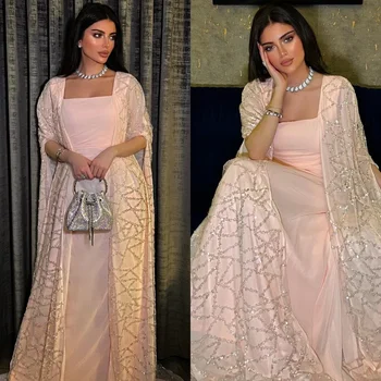 맞춤형 포멀 스파클 절묘한 스퀘어 A 라인 비즈 Paillette/스팽글 Tulle Charmeuse 이브닝 원피스, 심플하고 모던한 스타일