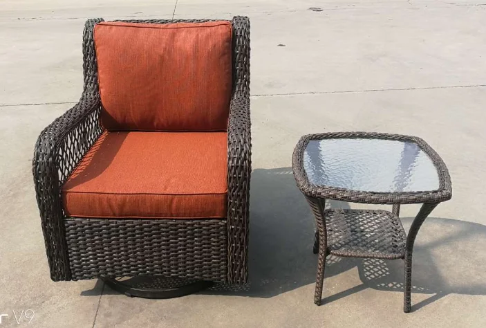 3 pcs Outdoor Wicker Swivel Rocker Patio Set 360° Swivel Rocking Chairs Wicker Bistro with Cushions&Armored Glass Top Side Table