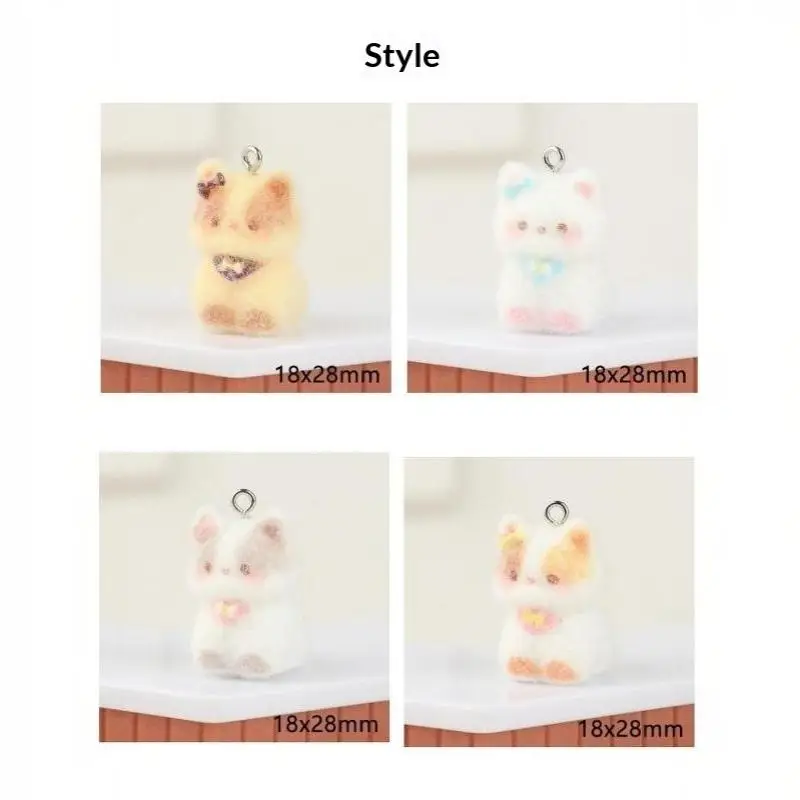 3D-beflockte Harz-Katzenanhänger, 6 Stück, niedliche Kätzchen-Anhänger für DIY-Schmuckherstellung, Halskette, Armband, Schlüsselanhänger, für Tierliebhaber, handgefertigtes Kunsthandwerk – Detail 7