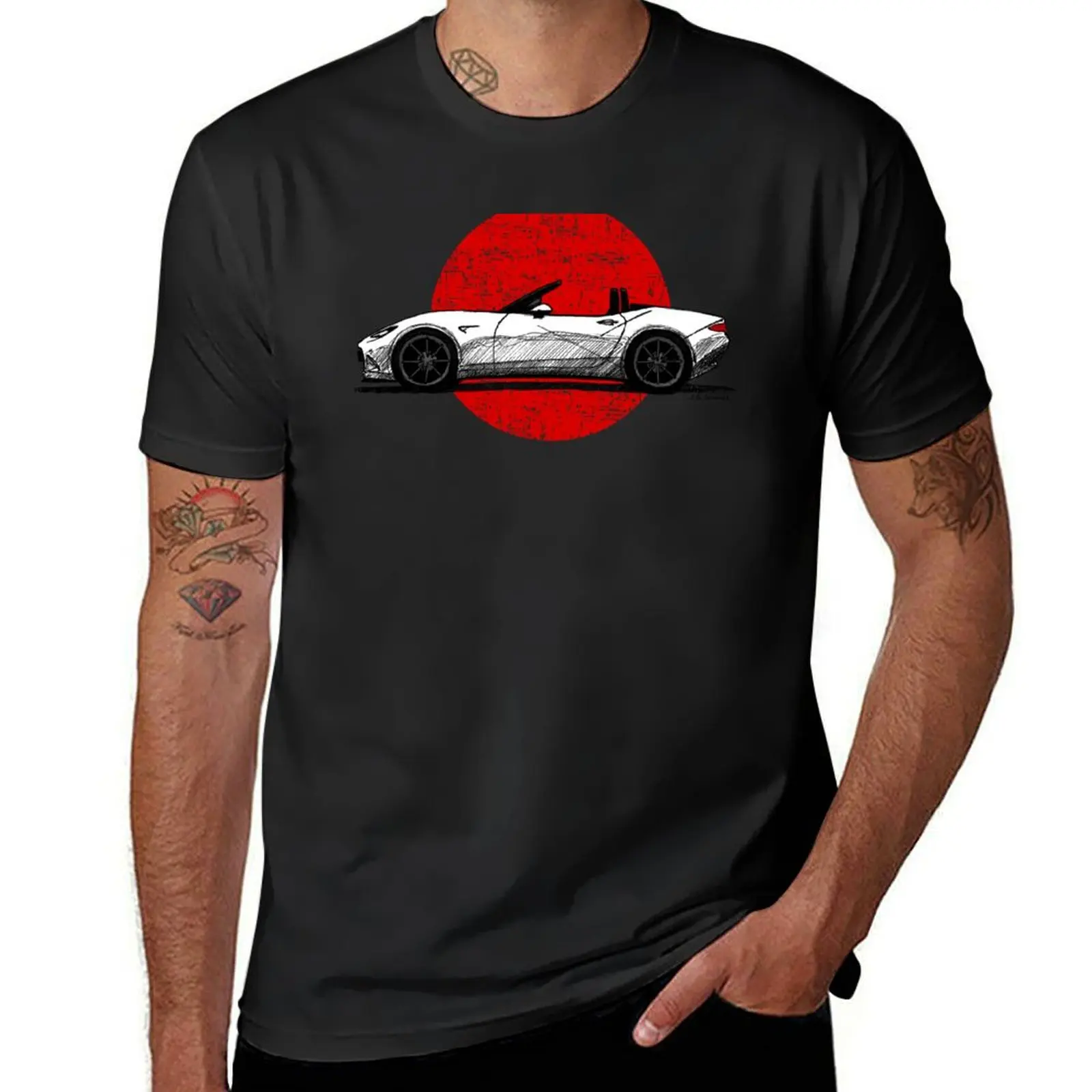 Japanese roadster sports car sketch with flag background T-Shirt sweat tops customs design your own oversized t shirt men