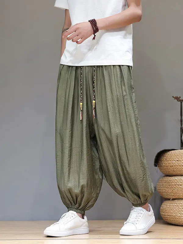 

Summer Thin Ice Silk Loose Harem Pants Wide Leg Lantern Pants Casual Spor Loose Drapey Lightweight Color Trousers